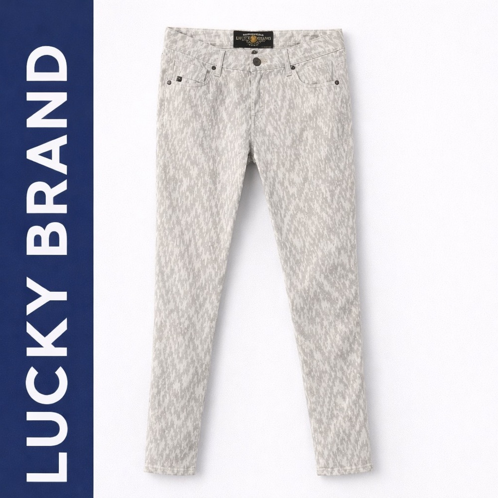 Lucky Brand Sofia Capri Jeans Size 4 Gray Ikat Print Crop 25” Inseam Mid Rise